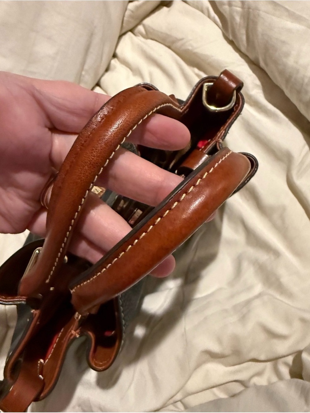Dooney & Bourke Black Pebble Leather Satchel Handbag Brown Trim - Picture 10 of 13
